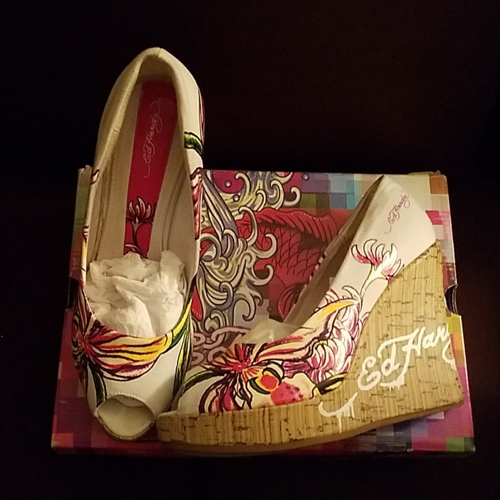 Ed Hardy White Tattoo Wedges